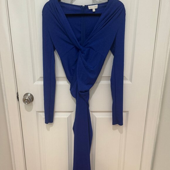 RONNIE KOBO LARA TWIST METALLIC ROYAL BLUE JERSEY DRESS - Picture 2 of 10